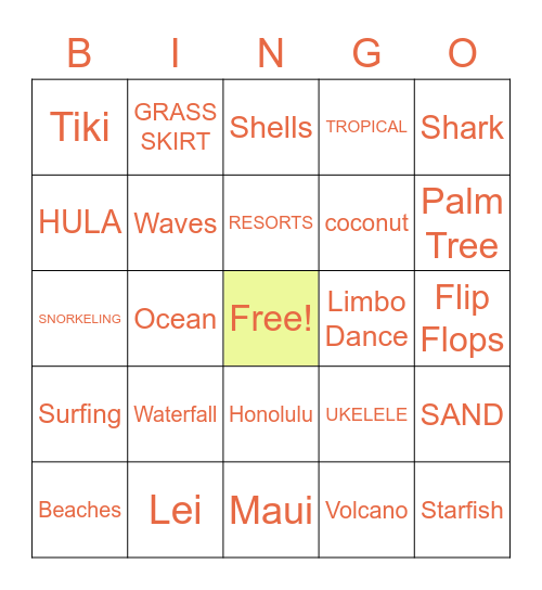 Hawaiian Bingo Card