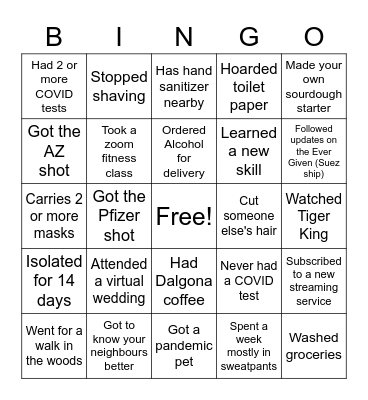 Pandemic Bingo Card