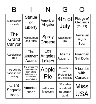 American Things Bingo Card