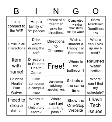 BYU-I Week 1 Bingo Card