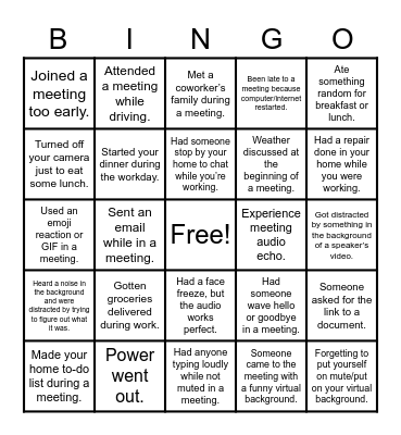 Other Remote Work Adventures Bingo Card
