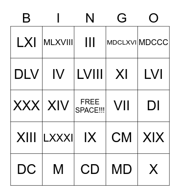 Ancient Roman Numerals Bingo Card
