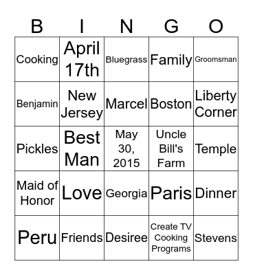 BEN AND DESIREE Bingo Card