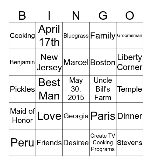 BEN AND DESIREE Bingo Card