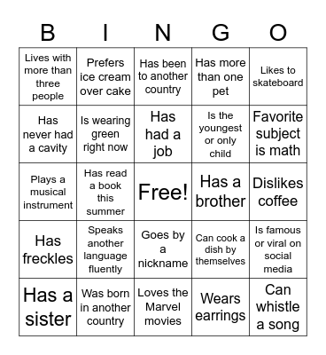 Get To Know You Bingo! Bingo Card
