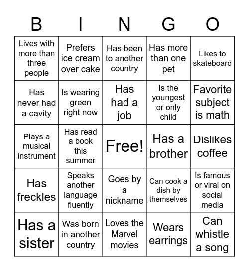 Get To Know You Bingo! Bingo Card