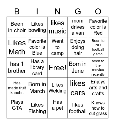 Untitled Bingo Card
