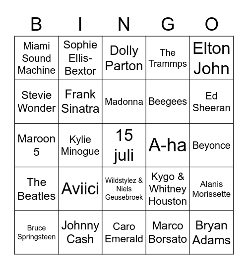 Veluwestraat MuziekBingo Card