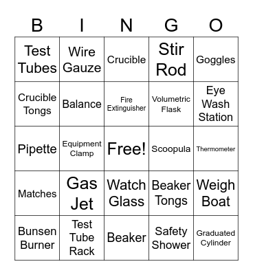 Lab Equipment Bingo Card