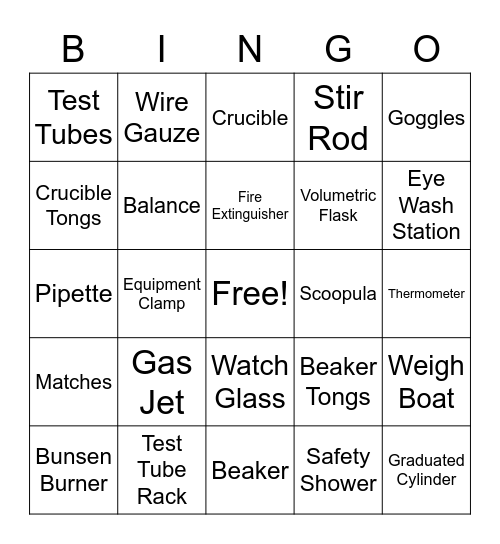 Lab Equipment Bingo Card