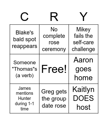 Bachelorette Episode 6 Bingo Card