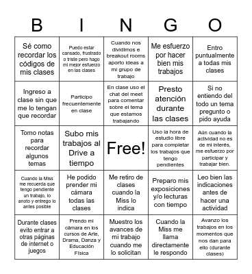 Logros y Dificultades (1er Semestre) Bingo Card