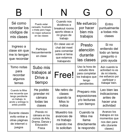 Logros y Dificultades (1er Semestre) Bingo Card