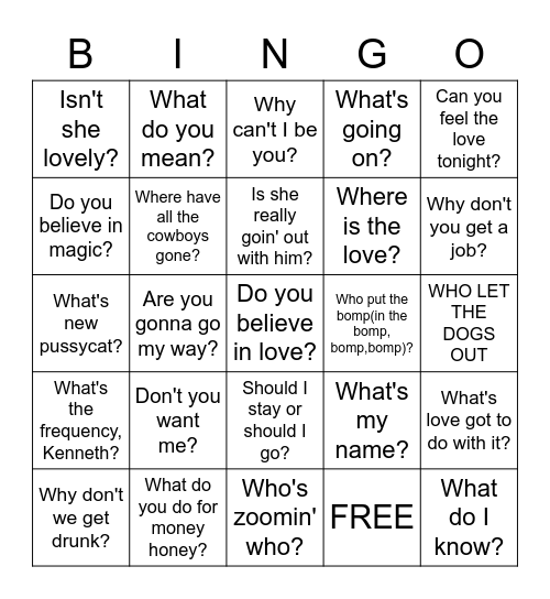 SONG  THAT ARE QUESTIONS Bingo Card