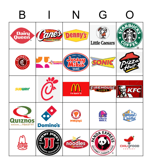 Fast Food Restaurant Logos Bingo Card