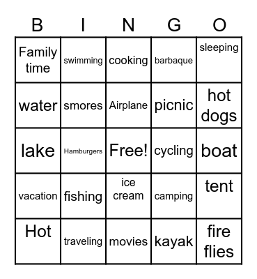 Summer Fun Bingo Card