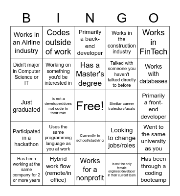 Elevator Pitch Bingo Card