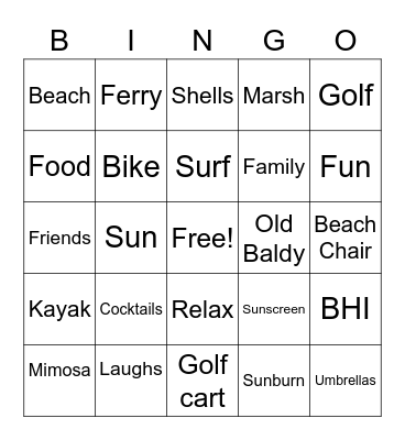 Bald Head Island Bingo Card