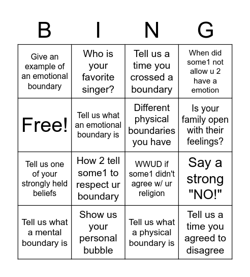 Boundary Bingo Card