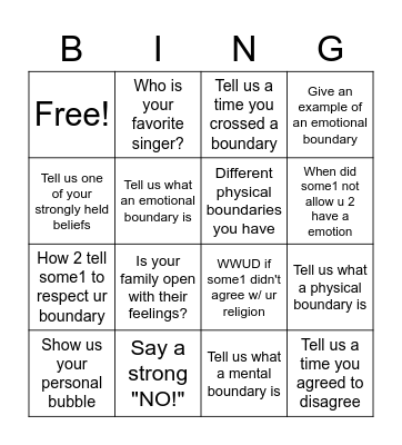 Boundary Bingo Card