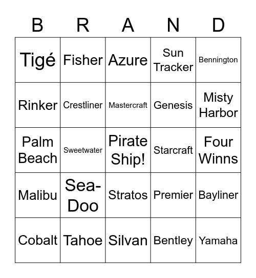 Boat Brands Bingo Card