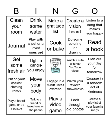 Self-Care Bingo Card