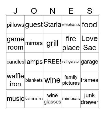 Brunch with the Joneses Bingo Card