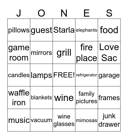 Brunch with the Joneses Bingo Card