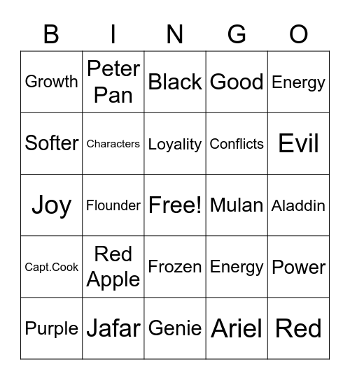 Disney: Colour Theory Bingo Card