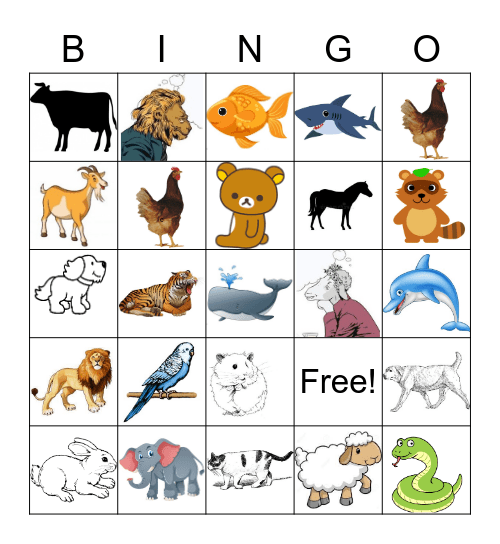 Talking about Animals Bingo Card