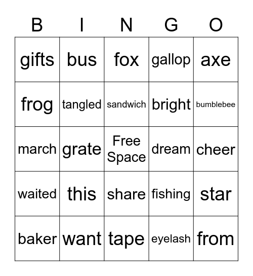 Phonics Bingo Card