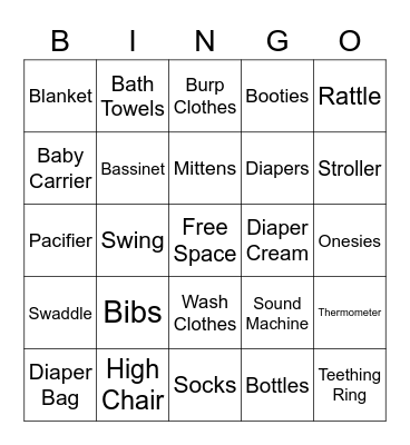 Baby Shower Bingo Card
