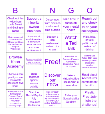Maliha's Accenture Summer Bingo Card
