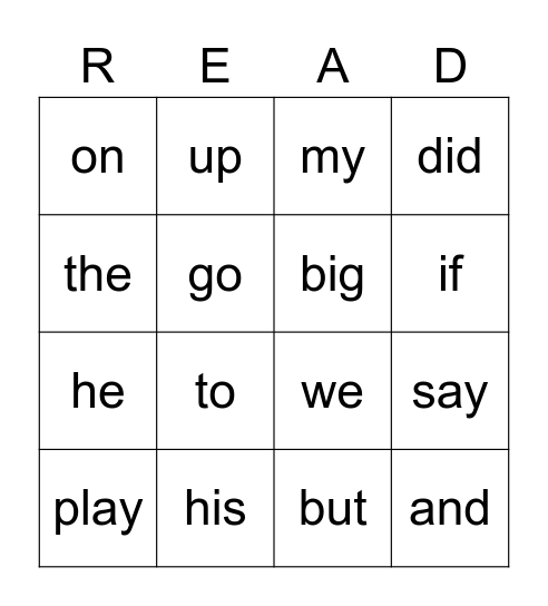 Andrew's Sight Words Bingo Card