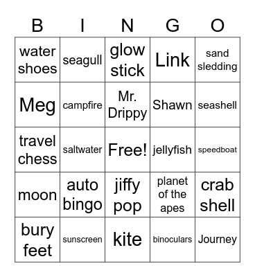 Journey and Link Beach Bingo Card