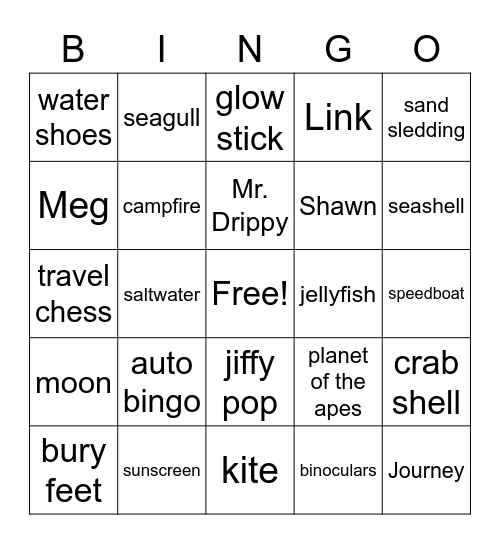 Journey and Link Beach Bingo Card