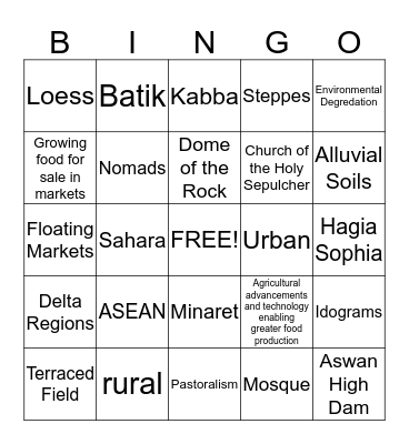 3rd 9 Weeks Geography Review Bingo Card