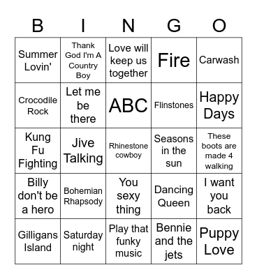 Music Bingo 1970's - Side A Bingo Card