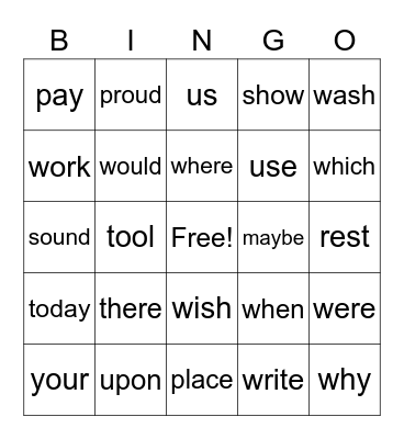 Sight Words Card 2 Bingo Card