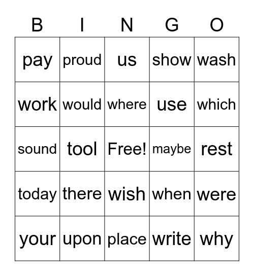 Sight Words Card 2 Bingo Card