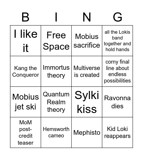 Loki Last Episode Bingo Card