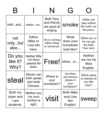 LIYA 6th Grade Grammar Unit 6 My Hometown Bingo Card