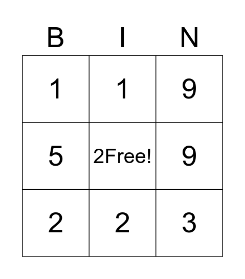 22 Bingo Card