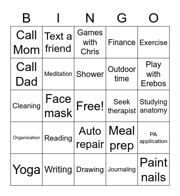 Self-Care Bingo Card