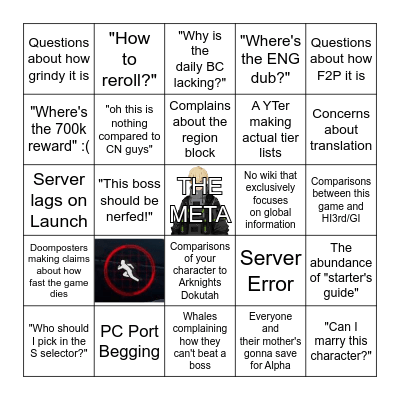 PGR Global Launch Day Bingo Card