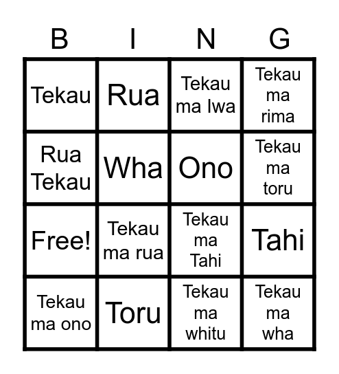 Wharewhare Bingo Card