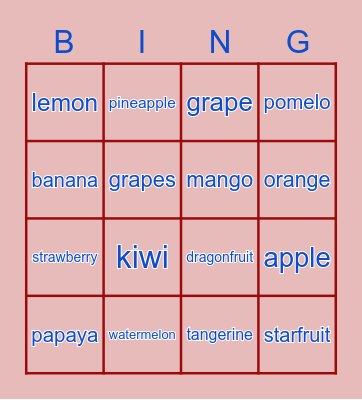 fruits -start unit Bingo Card