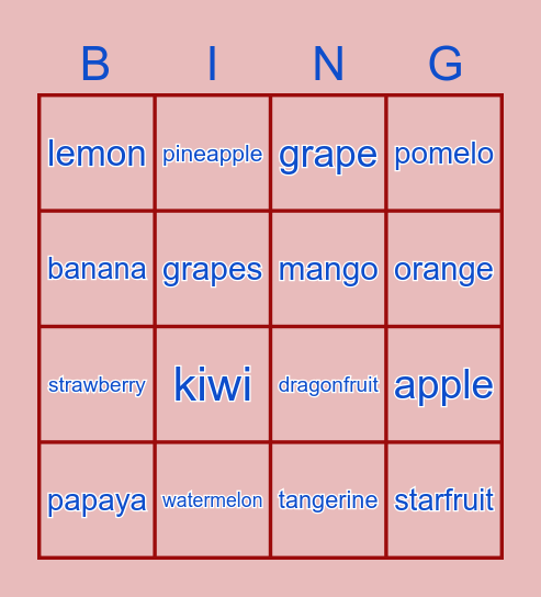 fruits -start unit Bingo Card