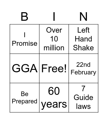 Aspley Girl Guides BINGO Card