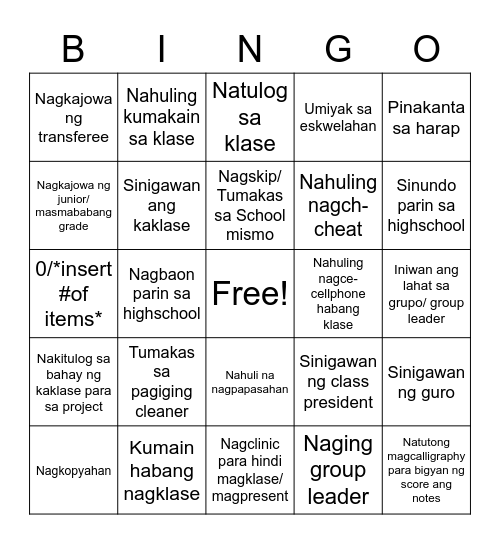 Classroom BINGO Card